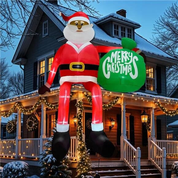 13 FT Giant Christmas Inflatable Outdoor Decor, Climbing Black Santa Inflatable - Picture 1 of 7